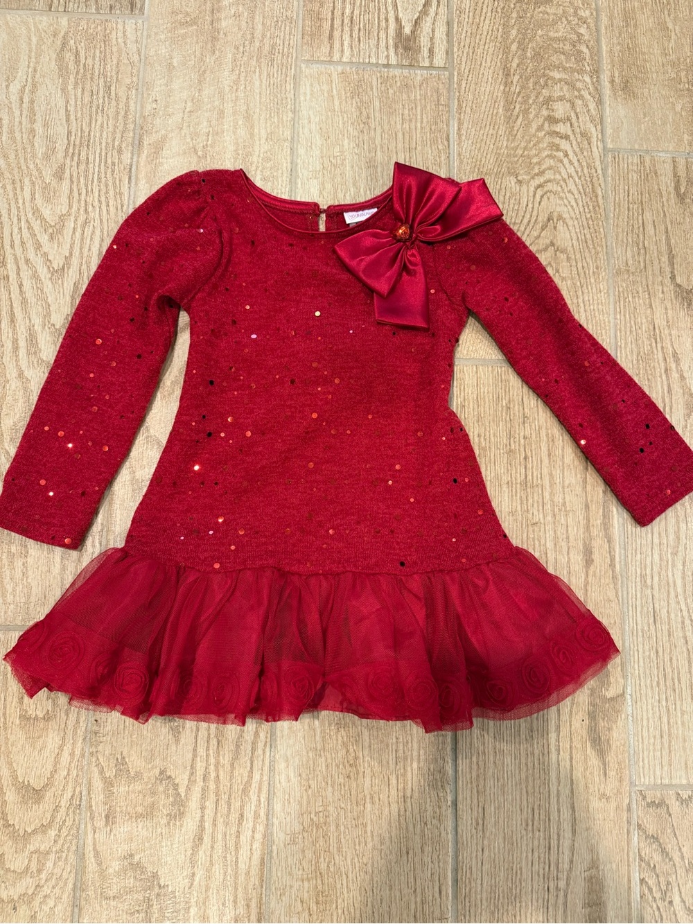 Youngland Red Sequin Bow Tulle Party Dress